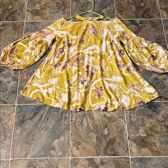 Free People Tops - Free People Chartreuse Floral Off-Shoulder Blouse